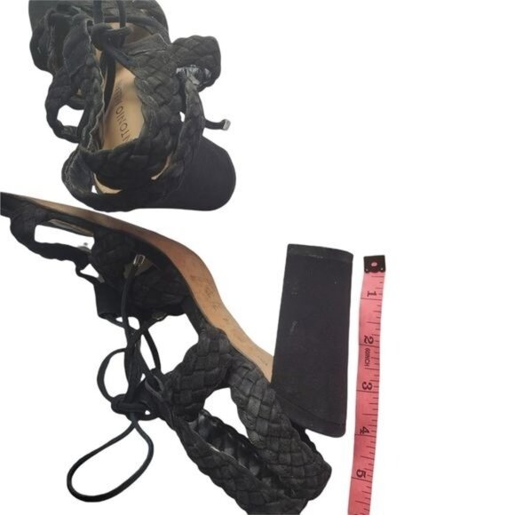 ANTONIO MELANI Block Heel Sandals SZ 8 Leather Round Open Toe Strapy‎ Braided 4" - Picture 5 of 12